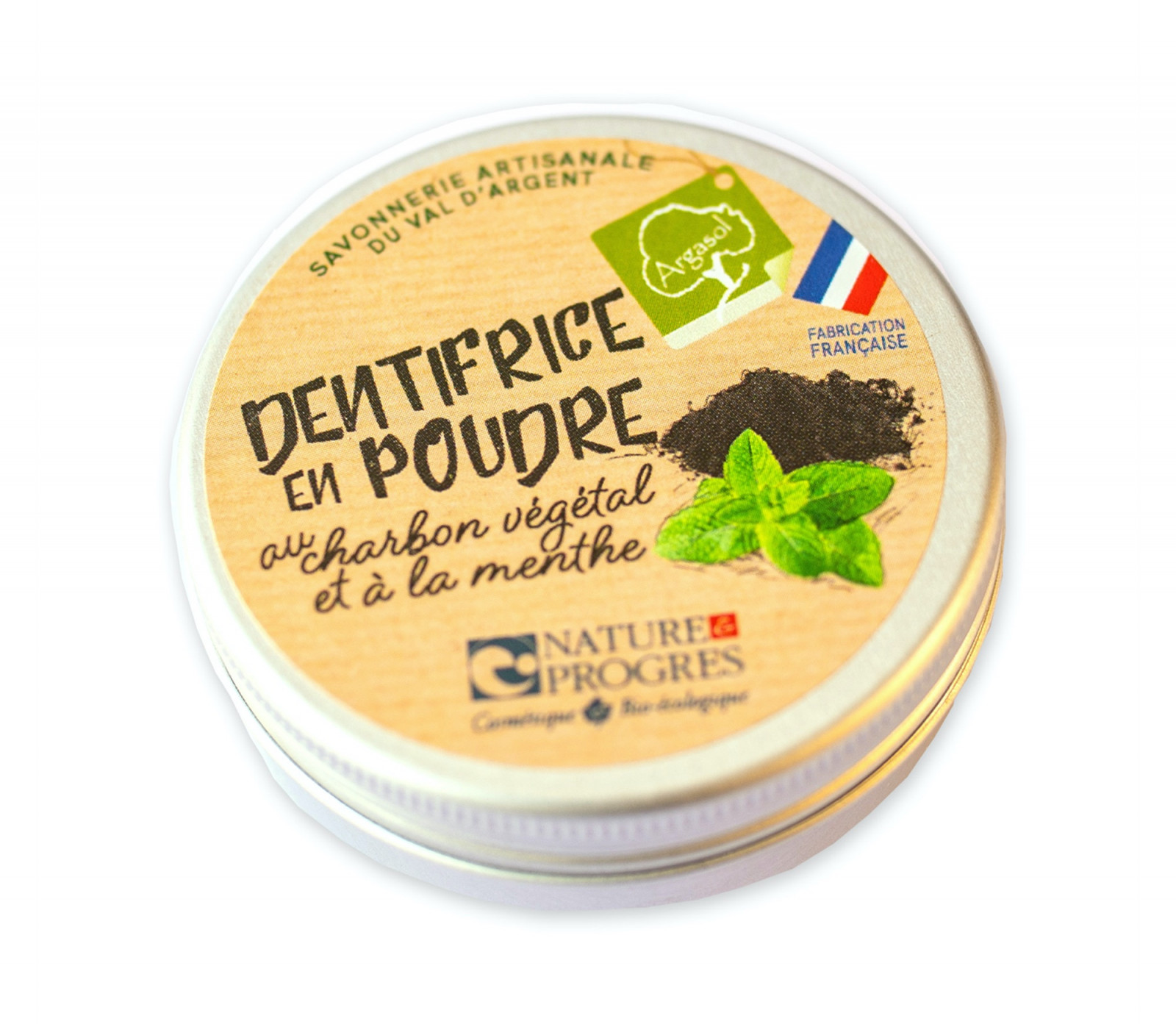 Dentifrice Bio en poudre au charbon végétal et à la menthe 30g Argasol