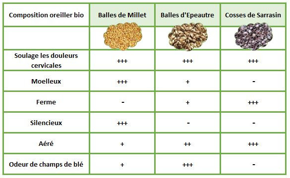 Oreillers garnissage végétal bio (sarrasin, épeautre ou millet)