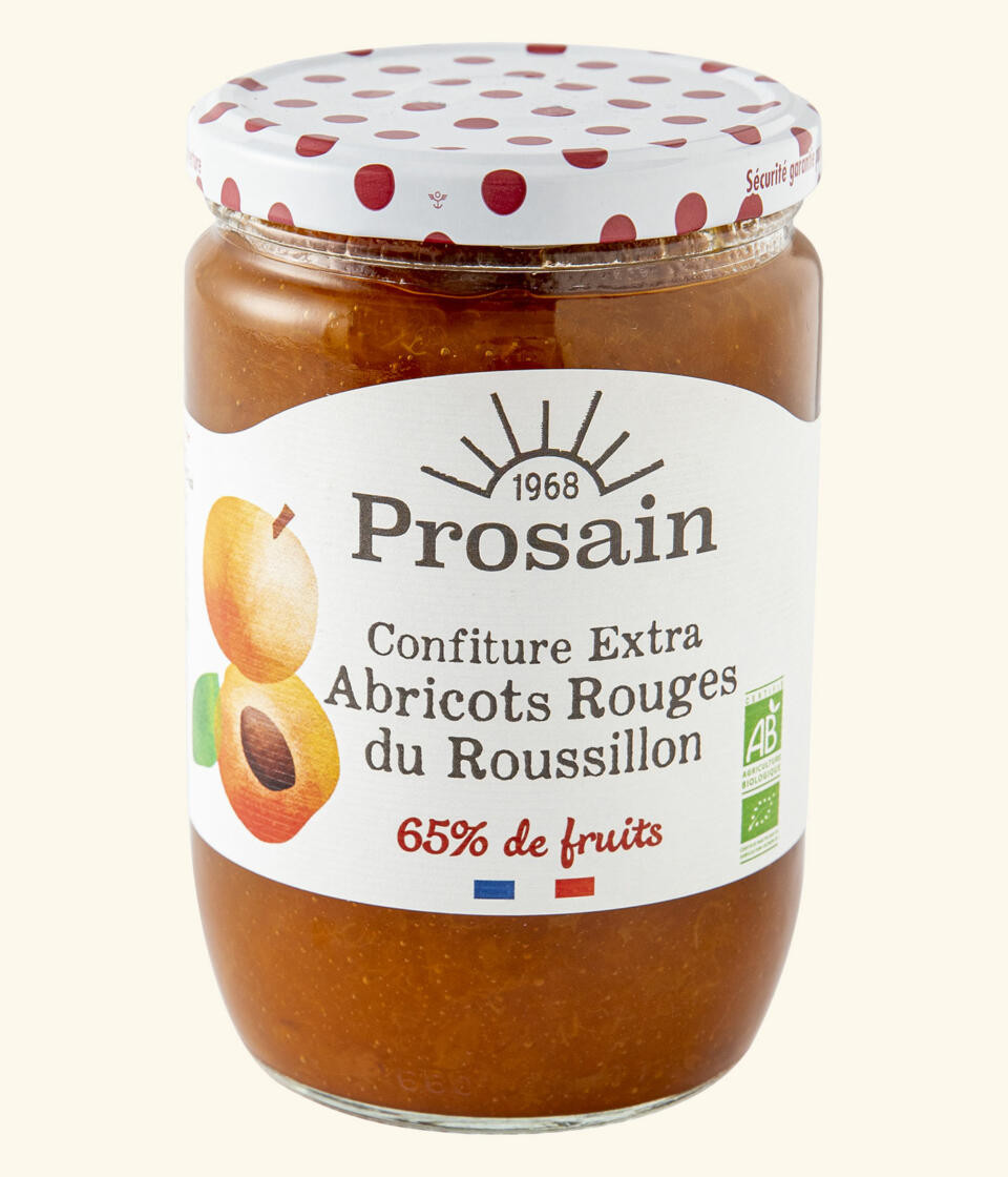 Confiture Extra d’Abricots Rouges du Roussillon Bio 65% de fruits 620g Prosain