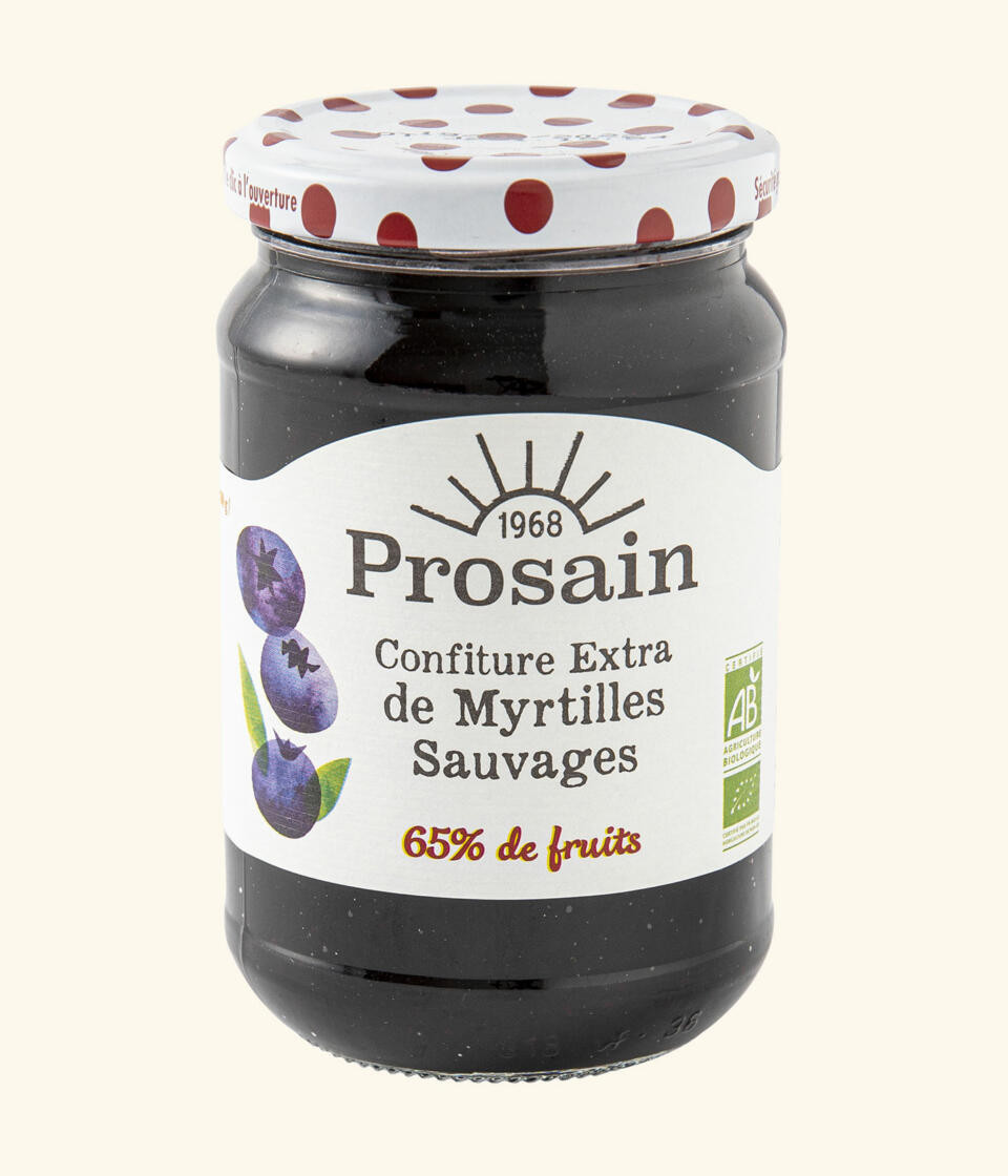 Confiture Extra de Myrtilles Sauvages Bio 65% de fruits 620g Prosain