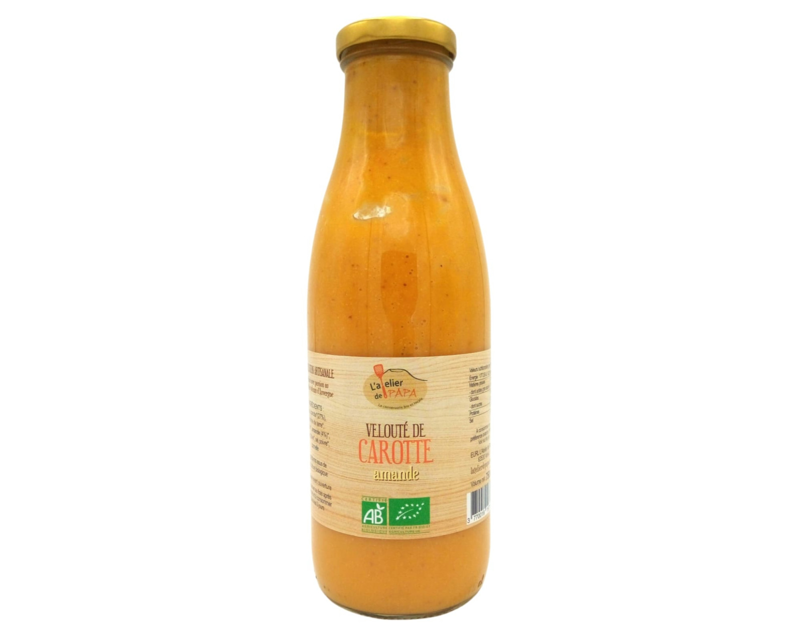 Velouté de Carottes Amandes 750ml Atelier de Papa
