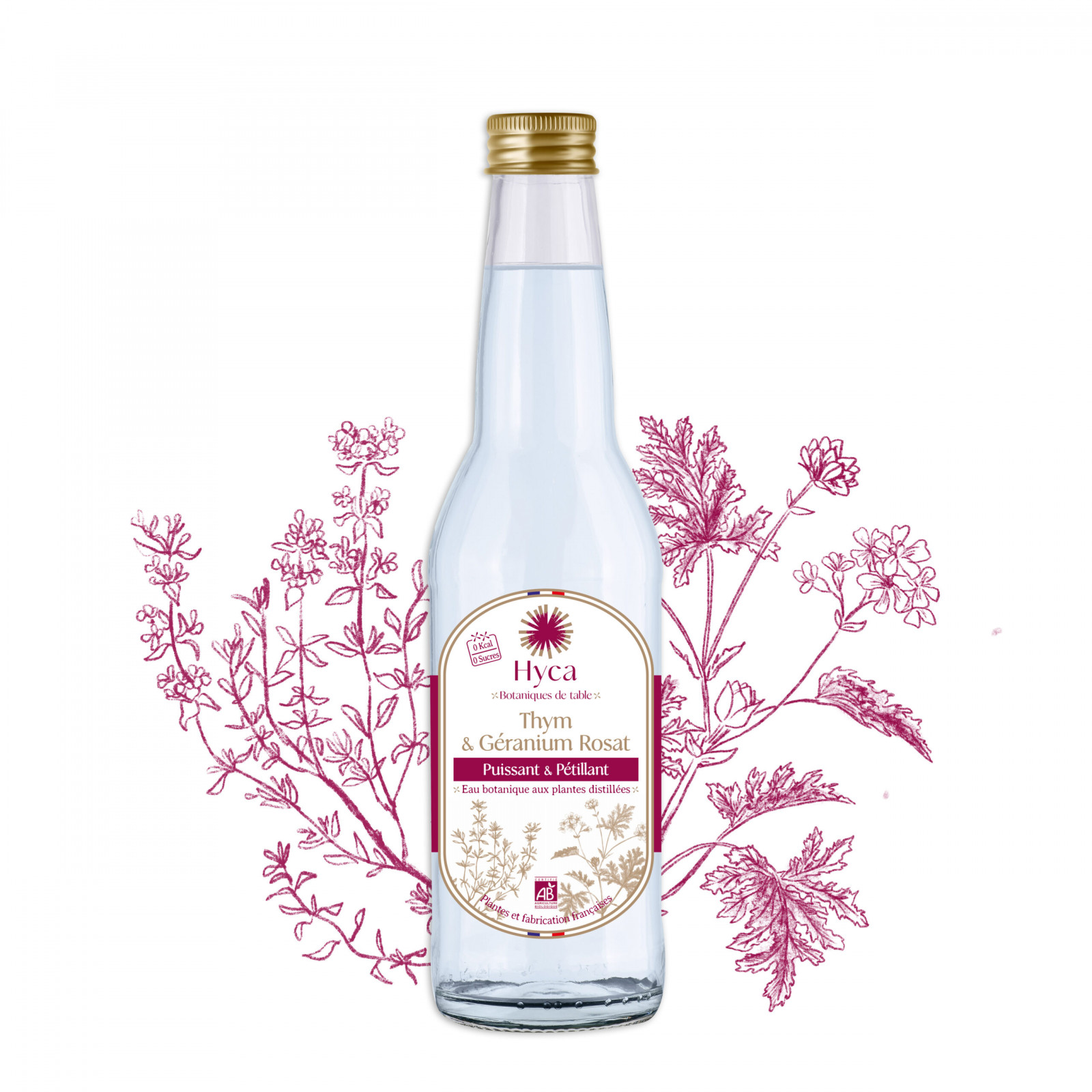 Eau botanique de table - thym & géranium rosat HYCA 33cl