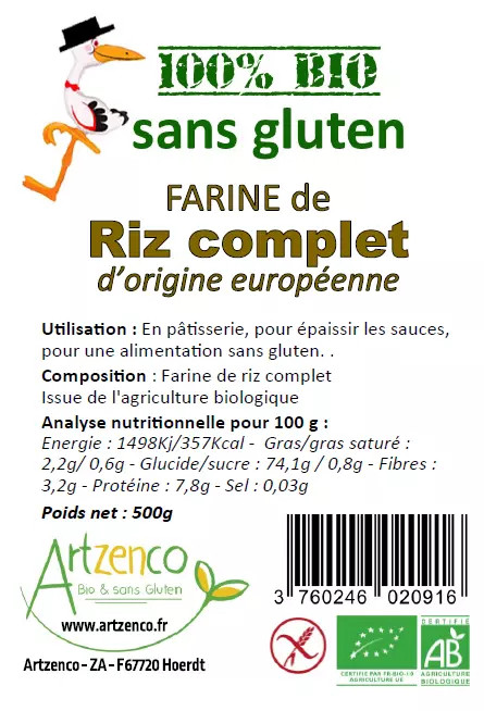 Farine de riz complet sans gluten  sachet  500g