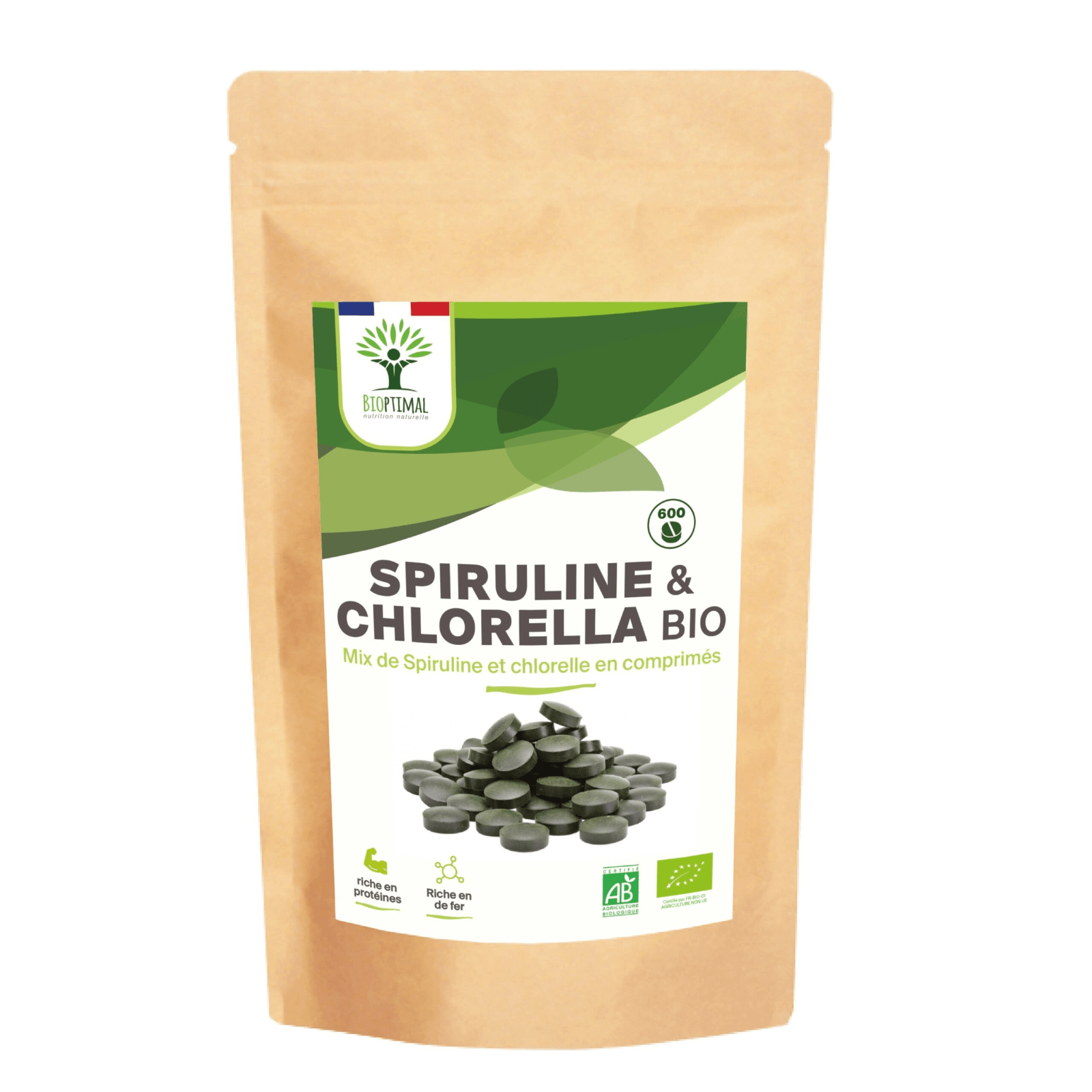 Spiruline et chlorelle 600 comprimes bioptimal