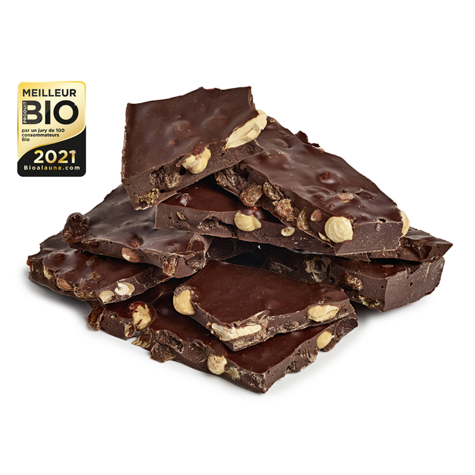 Chocolat noir 57% amandes, noisettes, raisins 100g